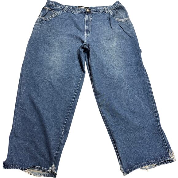 Y2K VTG Wu Wear Jeans Wide Leg Baggy Carpenter Mens 46x34 (44 x 30.5) Blue Denim - Picture 2 of 15